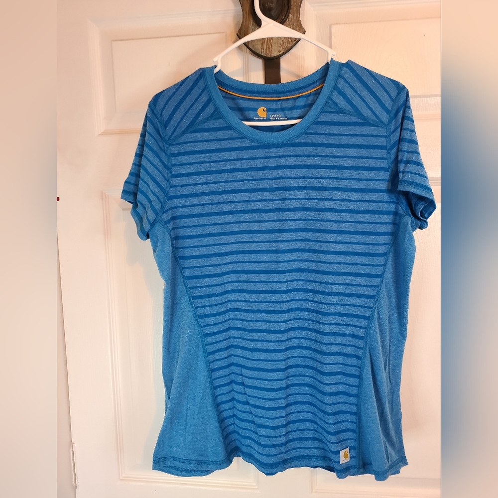 (126) Carhartt Woman's Short Sleeve T-Shirt, Size: 12-14 Color: Blue Stripe
